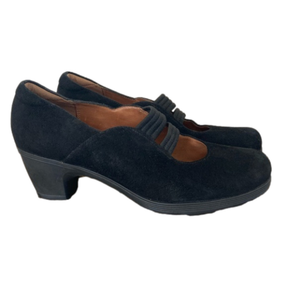 Clarks artisan 8M black leather slip on mary jane heels shoes clogs